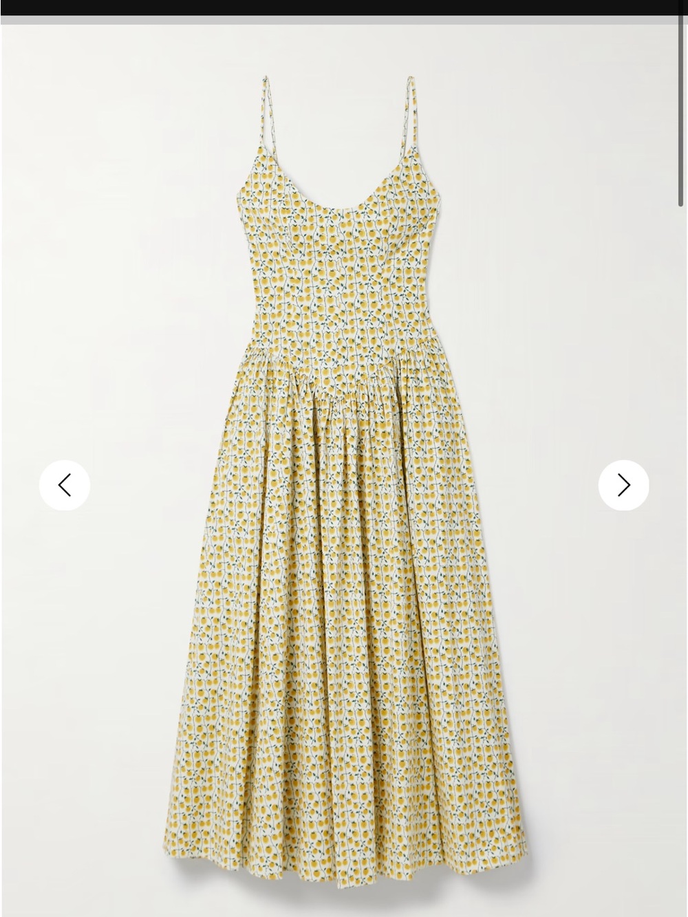 STAUD Yellow Floral Smocked Midi with Spaghetti Straps